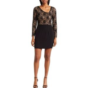 NWT Dress the Population Chante Lace Long Sleeve LBD Dress Black Size Large